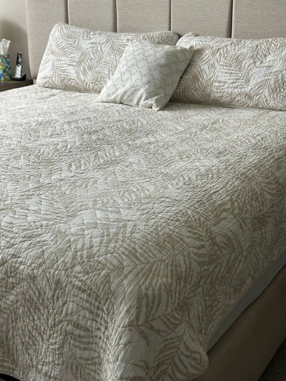 Tommy Bahama King Size Quilt - Palmday Design - Color:  Beige